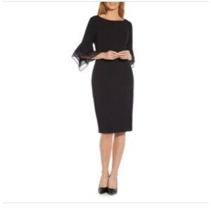 Adrianna Papell Women's Tiered-Cuff 3/4-Sleeve Sheath Dress - Black Size 10